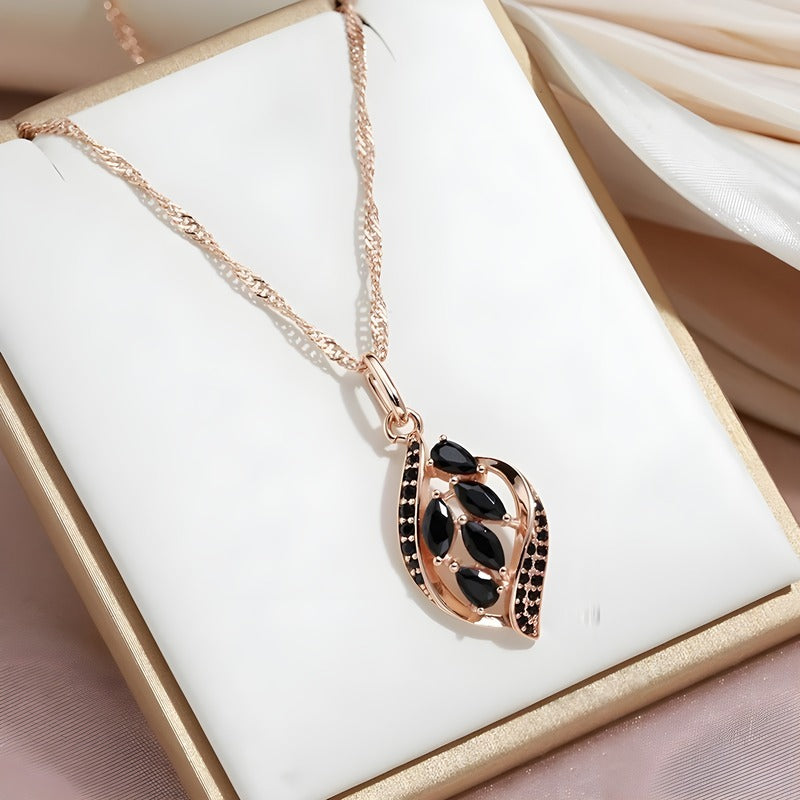 Colier din argint placat cu aur roz 18K si obsidian