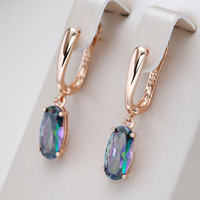 Cercei din argint placati cu aur roz 18K si topaz mistic