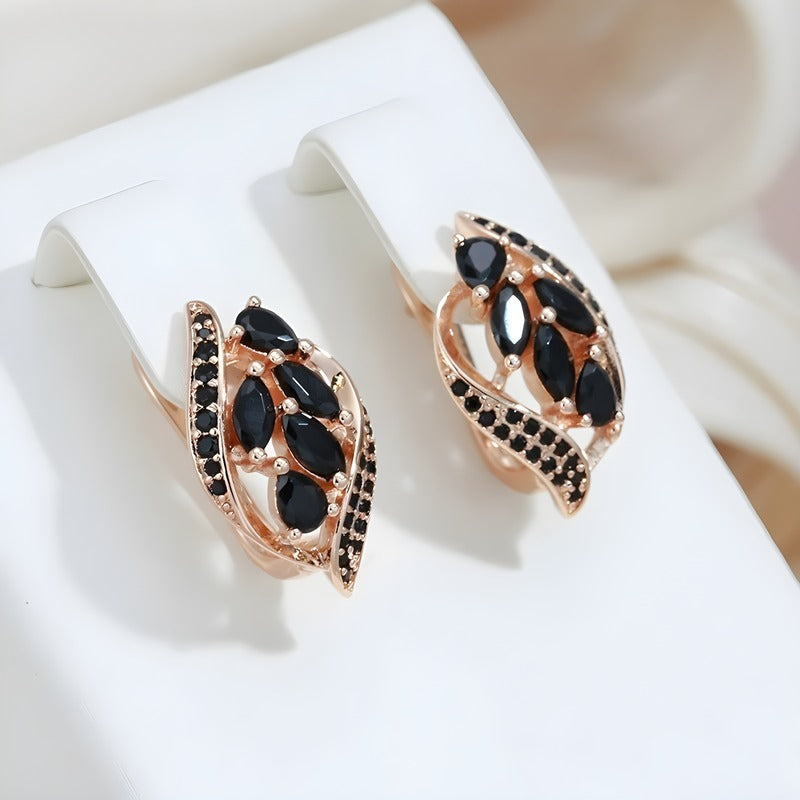Cercei din argint placati cu aur roz 18K si obsidian