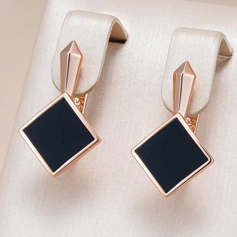 Cercei din argint placati cu aur roz 18K si obsidian