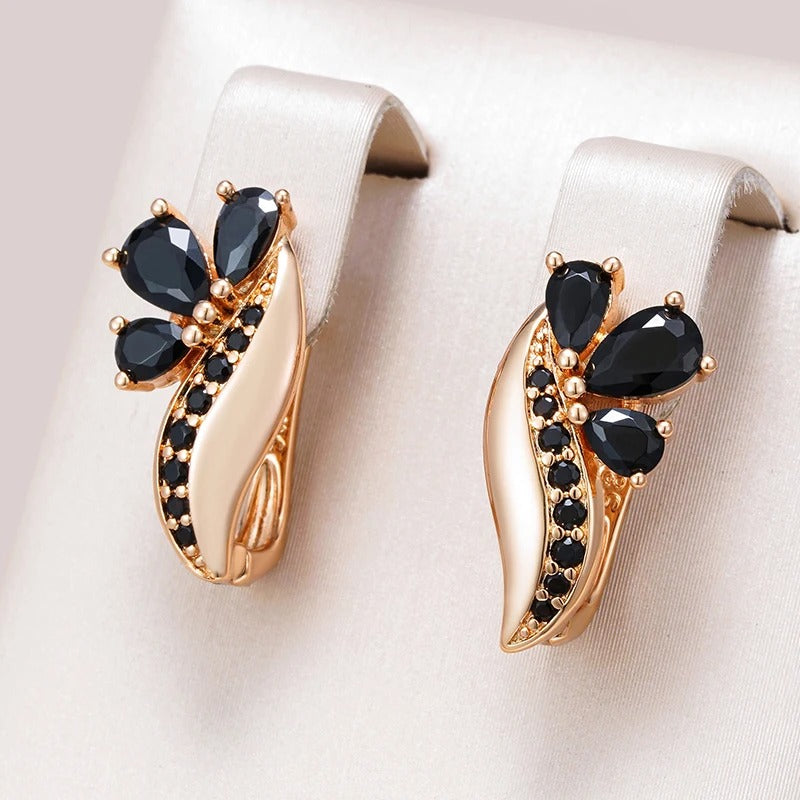 Cercei din argint placati cu aur roz 18K si obsidian