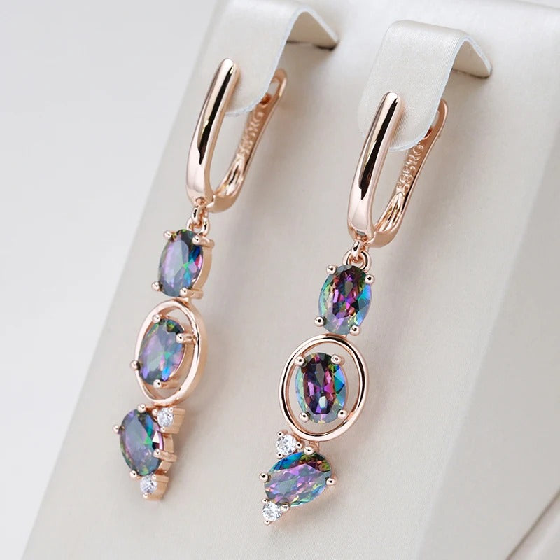 Cercei din argint placati cu aur roz 18K si topaz mistic