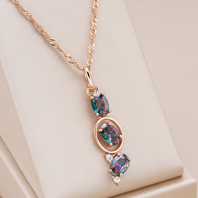 Colier din argint placat cu aur roz 18K si topaz mistic