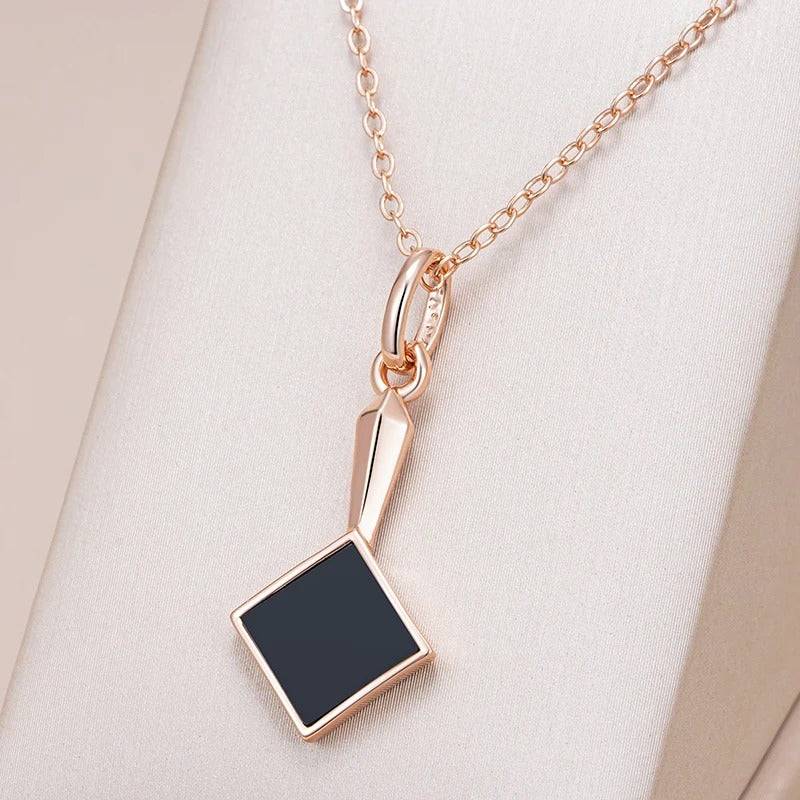 Colier din argint placat cu aur roz 18K si obsidian