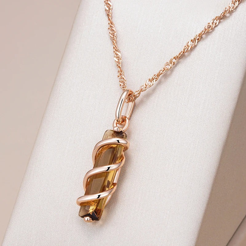 Colier din argint placat cu aur roz 18K si cuart