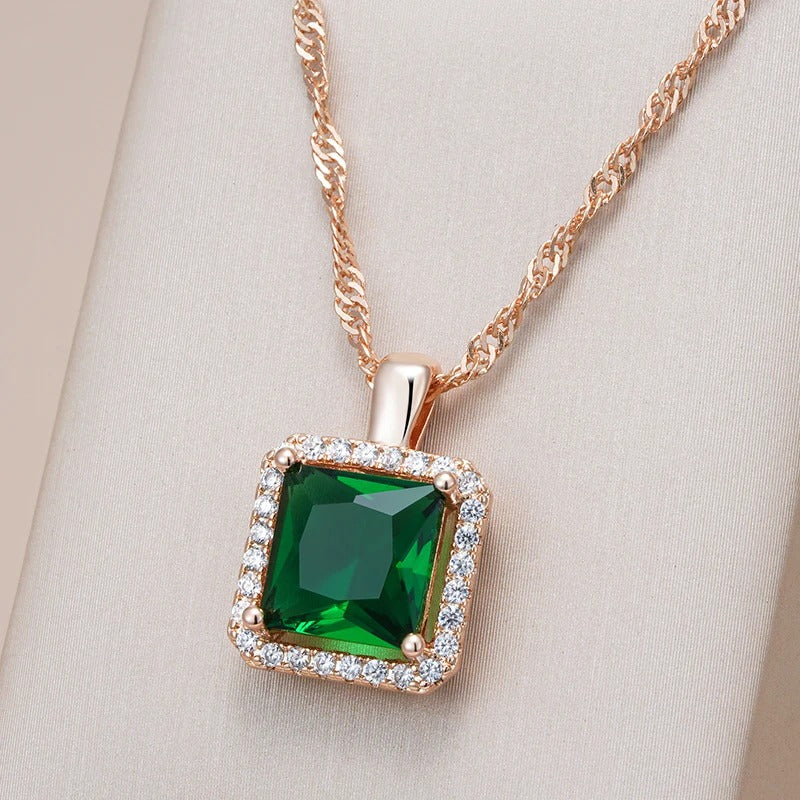 Colier din argint placat cu aur roz 18K si smarald