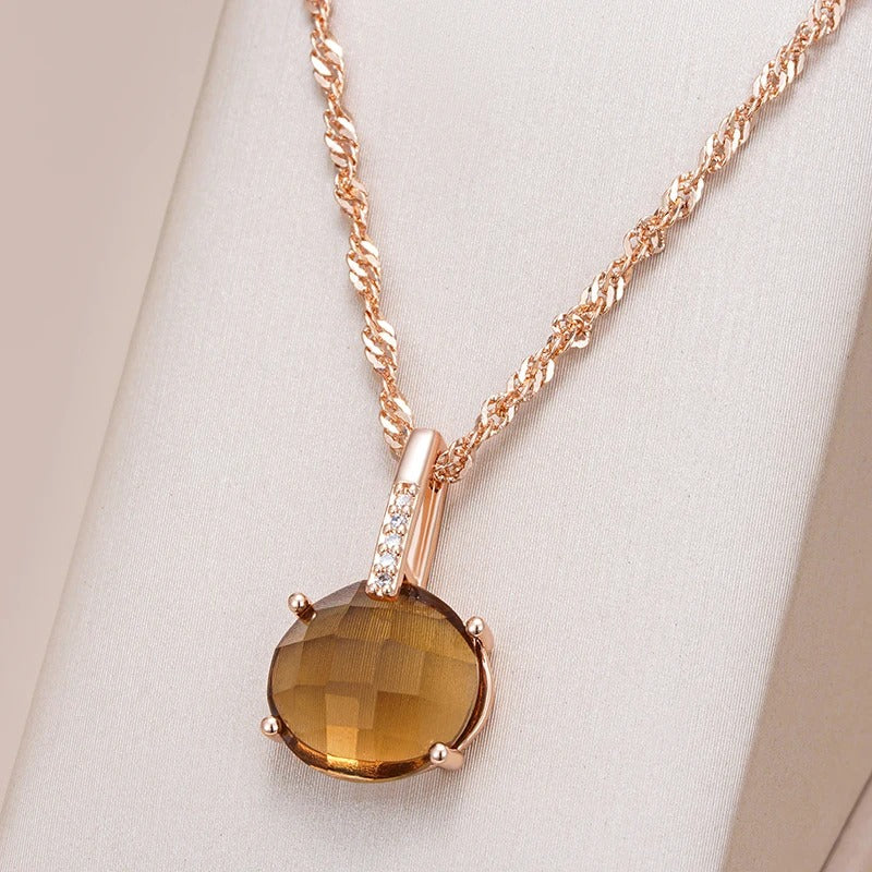 Colier din argint placat cu aur roz 18K si cuart