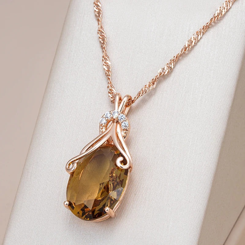 Colier din argint placat cu aur roz 18K si cuart