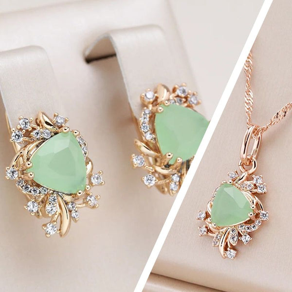 Set colier si cercei din argint placati cu aur 18K si zirconiu "Blurred Flowers"