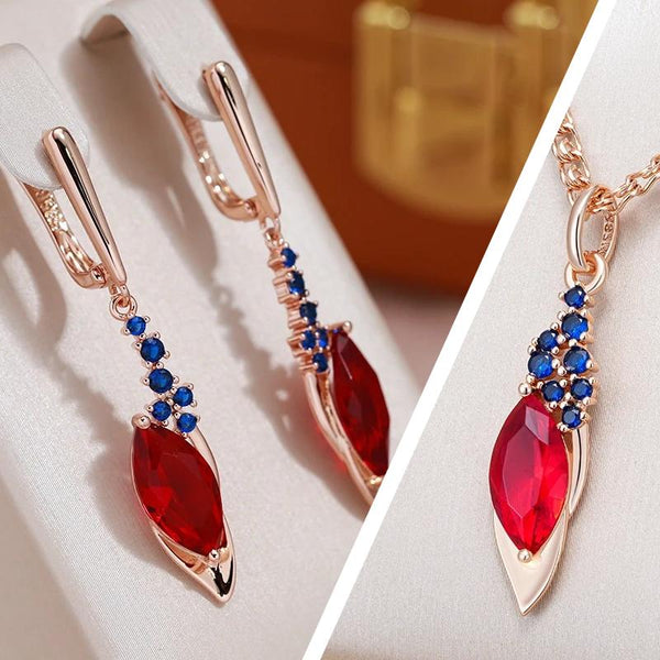 Set colier si cercei din argint placati cu aur 18K si zirconiu "Dragonfruit Banquet"