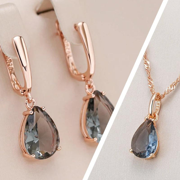 Set colier si cercei din argint placati cu aur 18K si zirconiu "Hot Grey"