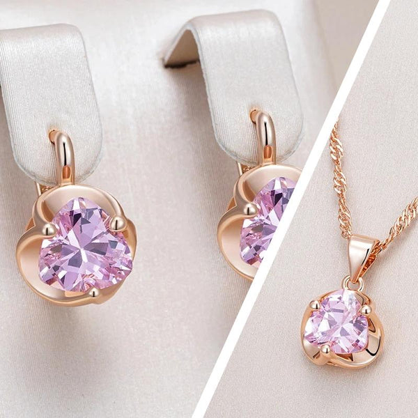 Set colier si cercei din argint placati cu aur 18K si zirconiu "Lychee Heart"