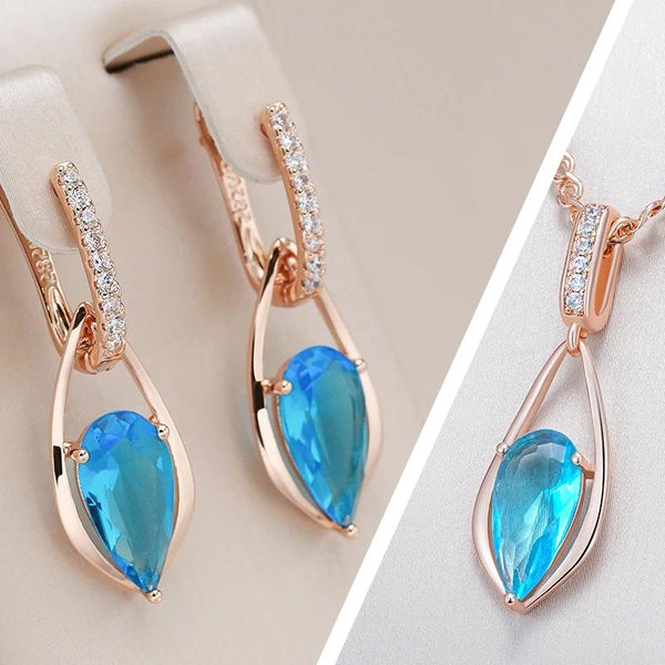 Set colier si cercei din argint placati cu aur 18K si zirconiu "Ocean Eyes"