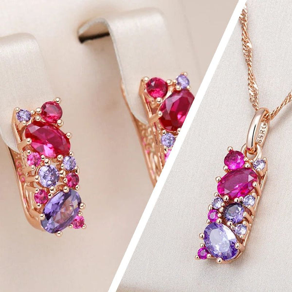 Set colier si cercei din argint placati cu aur 18K si zirconiu "Wild Berries"