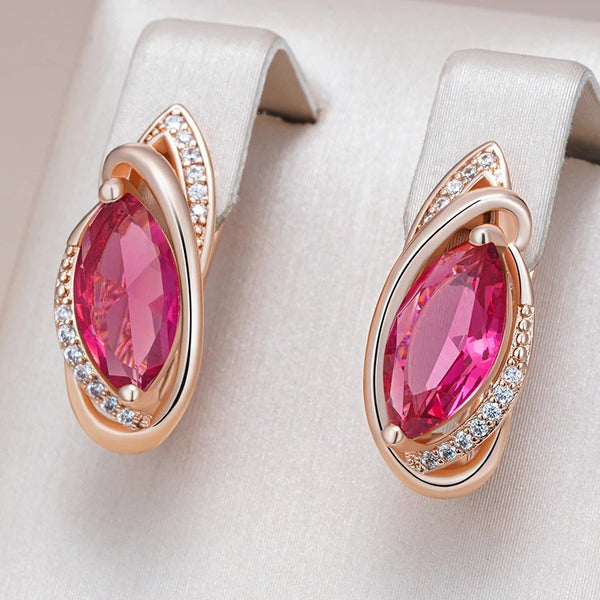 Cercei din argint placati cu aur roz 18K si rubin "Red Eye"