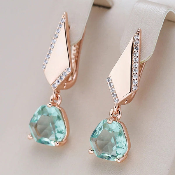 Cercei din argint placati cu aur roz 18K si cuart "Ice Leaf"