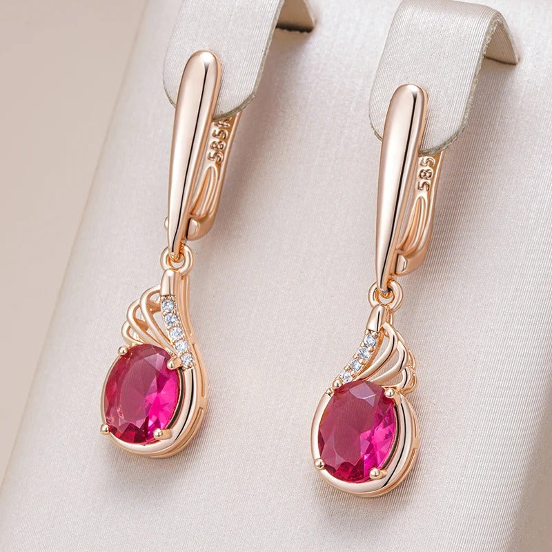 Cercei din argint placati cu aur roz 18K si rubin 