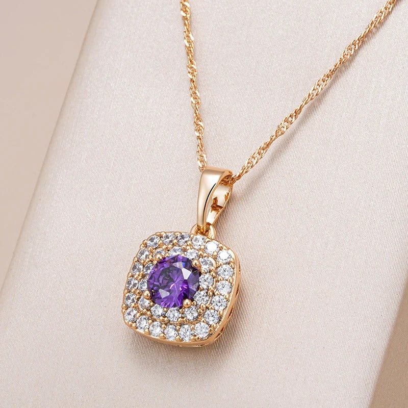 Colier din argint placat cu aur roz 18K si ametist 