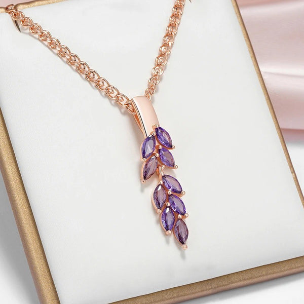 Colier din argint placat cu aur roz 18K si ametist "Lavender Leaves"