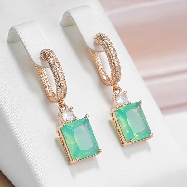 Cercei din argint placati cu aur roz 18K si zirconiu "Green Kiss"
