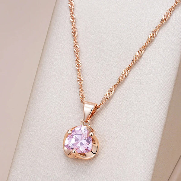 Colier din argint placat cu aur roz 18K si zirconiu "Lychee Heart"