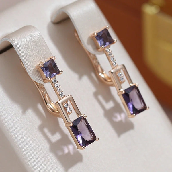 Cercei din argint placati cu aur roz 18K si ametist "Amethyst Moon"