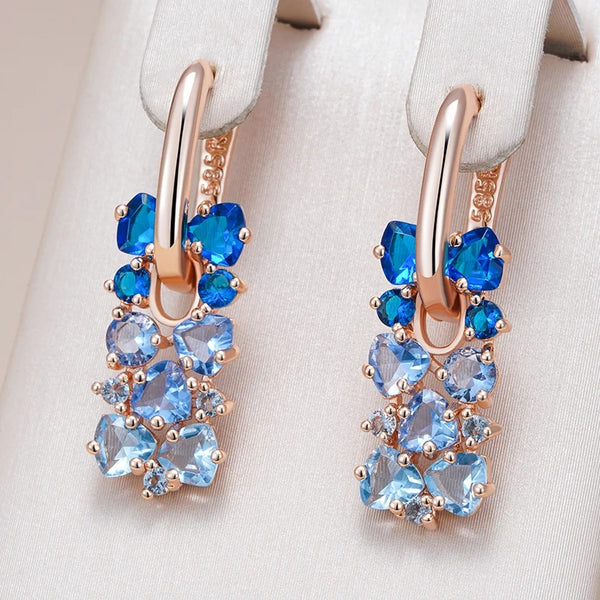 Cercei din argint placati cu aur roz 18K si safir "Rain Drop"