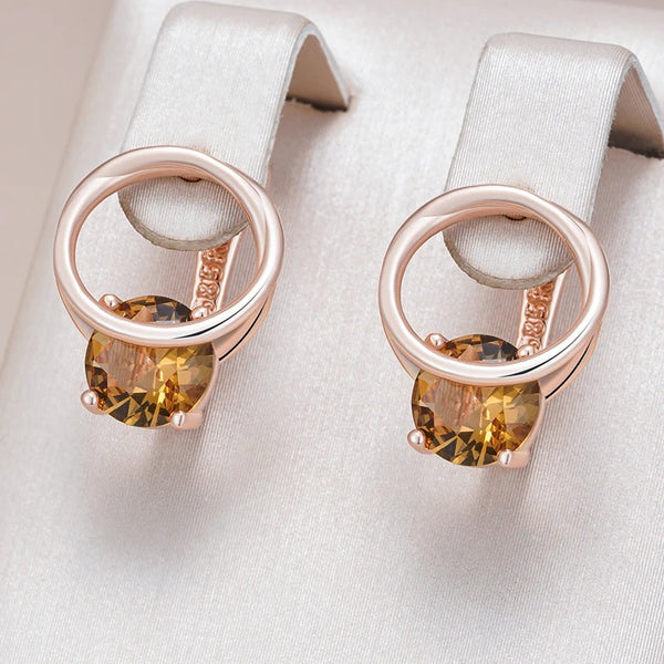 Cercei din argint placati cu aur roz 18K si cuart "Disco Ball"