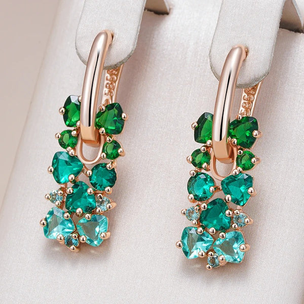 Cercei din argint placati cu aur roz 18K si smarald "Leaf Drop"
