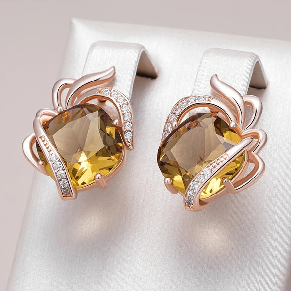Cercei din argint placati cu aur roz 18K si cuart "Golden Flower"