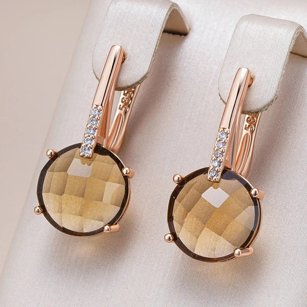 Cercei din argint placati cu aur roz 18K si cuart "Honey Waffles"