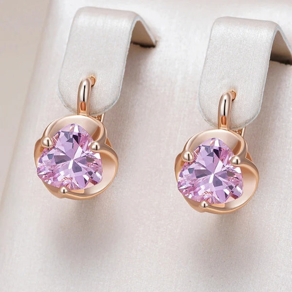 Cercei din argint placati cu aur roz 18K si zirconiu "Lychee Heart"